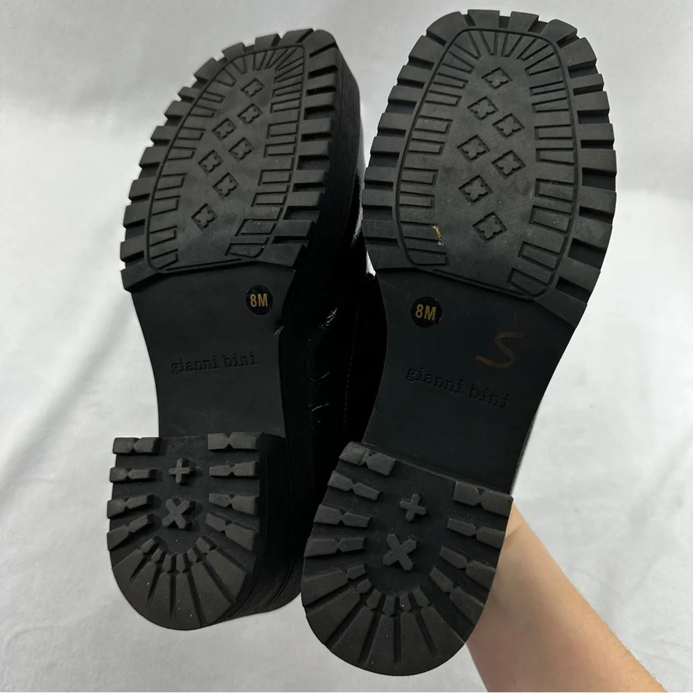 Gianni Bini Loafers Patent Leather Platform Lug Soles Black 8 Business Work